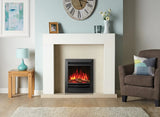 Anya electric fire displayed in a modern living room with a stylish mantelpiece and comfortable seating.