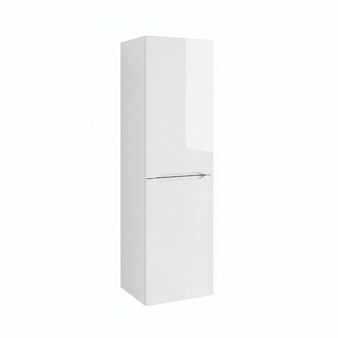 Gloss white tall bathroom storage cabinet with two door design and sleek modern finish | Home Centre Direct UK