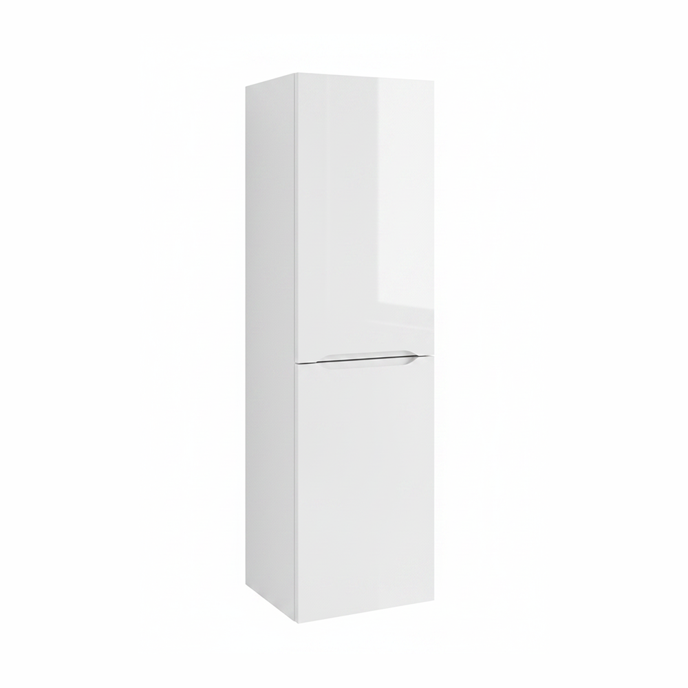 Gloss white tall bathroom storage cabinet with two door design and sleek modern finish | Home Centre Direct UK