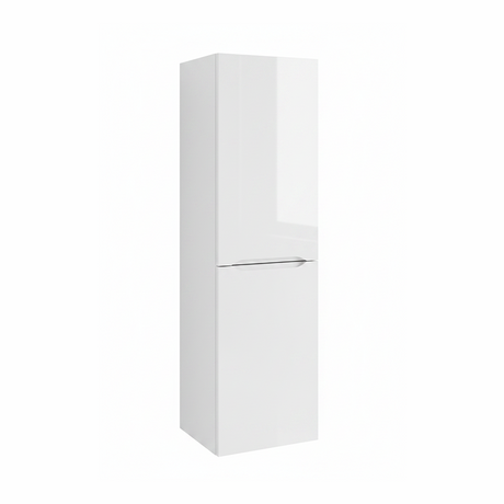 Gloss white tall bathroom storage cabinet with two door design and sleek modern finish | Home Centre Direct UK