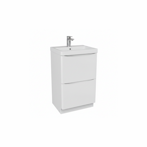 Gloss white floor standing bathroom vanity unit with two drawer storage and modern finish | Home Centre Direct UK