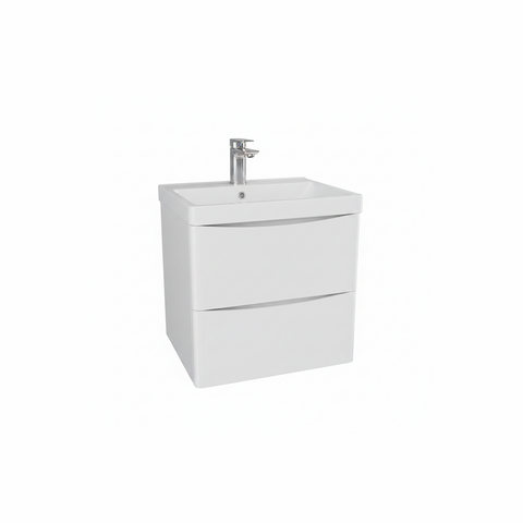 Gloss white wall hung bathroom vanity unit with two drawer storage and sleek modern finish | Home Centre Direct UK
