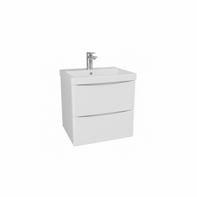Gloss white wall hung bathroom vanity unit with two drawer storage and sleek modern finish | Home Centre Direct UK