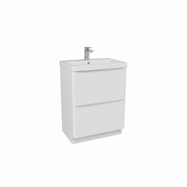 Gloss white floor standing bathroom vanity unit with two drawer storage and sleek modern finish | Home Centre Direct UK