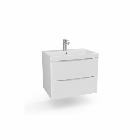 Gloss white wall hung bathroom vanity unit with two drawer storage and sleek modern finish | Home Centre Direct UK