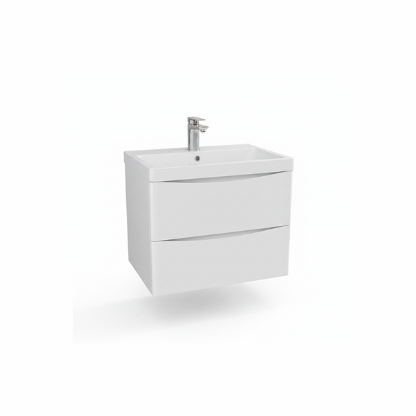 Gloss white wall hung bathroom vanity unit with two drawer storage and sleek modern finish | Home Centre Direct UK
