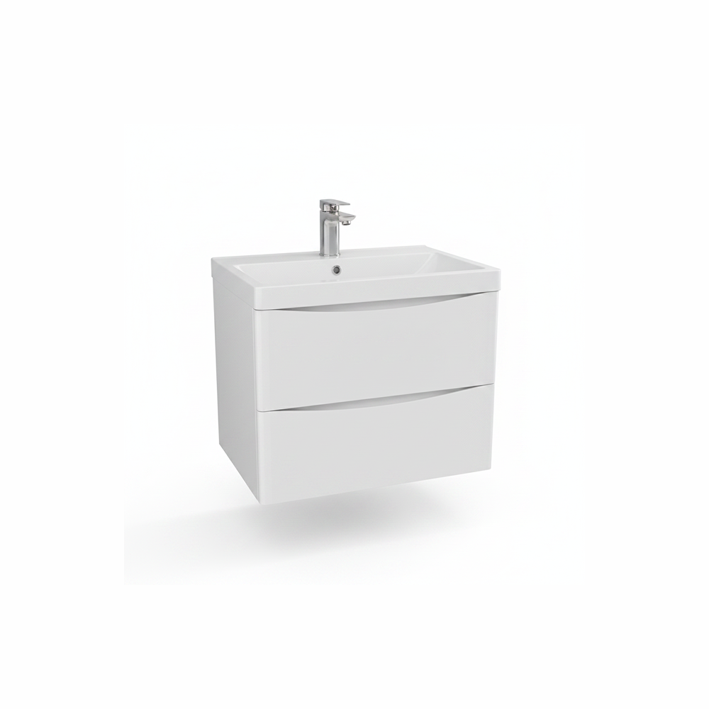 Gloss white wall hung bathroom vanity unit with two drawer storage and sleek modern finish | Home Centre Direct UK