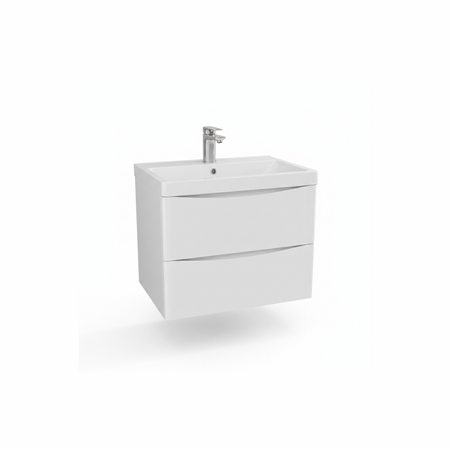 Gloss white wall hung bathroom vanity unit with two drawer storage and sleek modern finish | Home Centre Direct UK