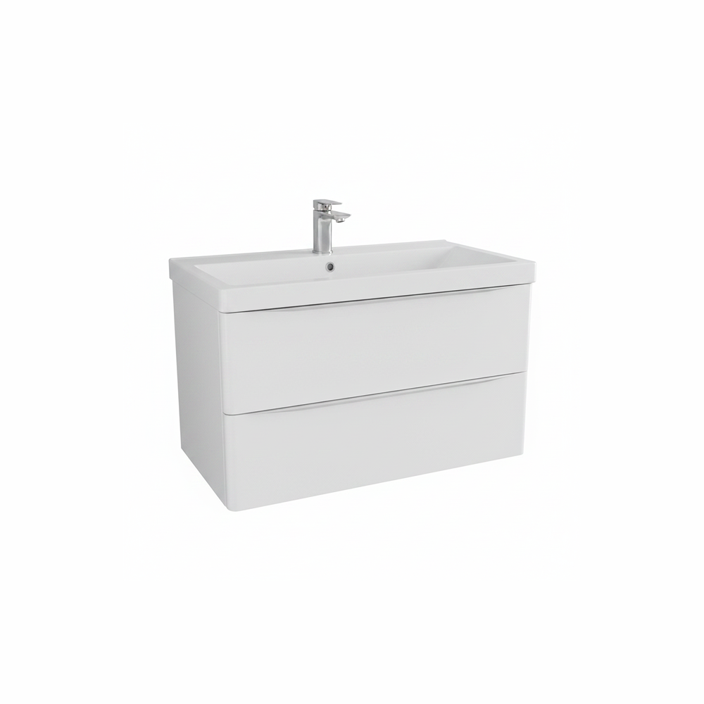 Gloss white wall hung bathroom vanity unit with two drawer storage and sleek modern finish | Home Centre Direct UK