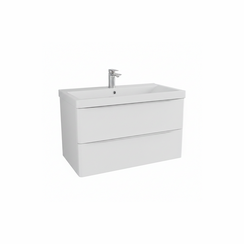 Gloss white wall hung bathroom vanity unit with two drawer storage and sleek modern finish | Home Centre Direct UK