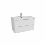 Gloss white wall hung bathroom vanity unit with two drawer storage and sleek modern finish | Home Centre Direct UK