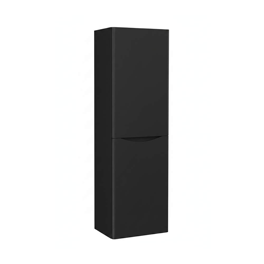 Matt black tall bathroom storage cabinet with two door design and contemporary finish | Home Centre Direct UK