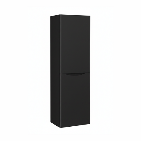 Matt black tall bathroom storage cabinet with two door design and contemporary finish | Home Centre Direct UK
