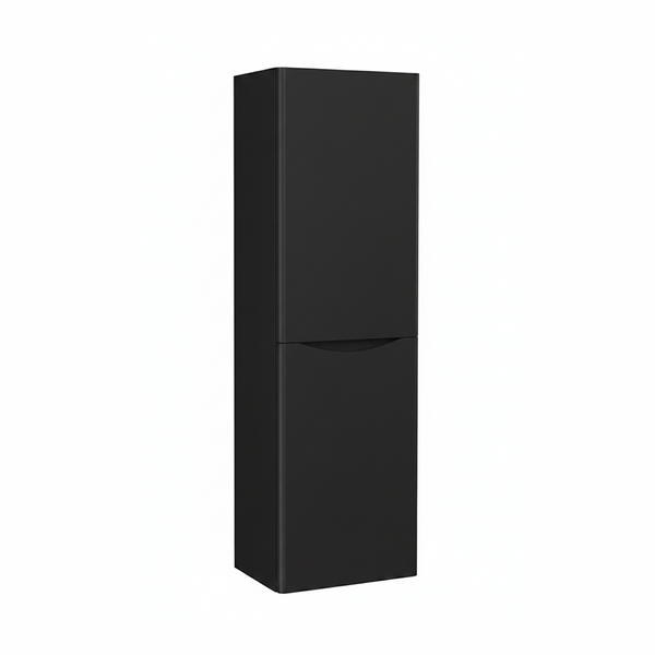 Matt black tall bathroom storage cabinet with two door design and contemporary finish | Home Centre Direct UK