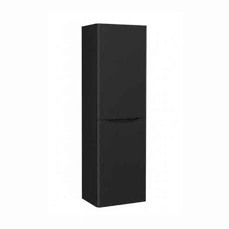 Matt black tall bathroom storage cabinet with two door design and contemporary finish | Home Centre Direct UK