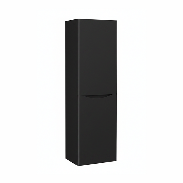 Matt black tall bathroom storage cabinet with two door design and contemporary finish | Home Centre Direct UK