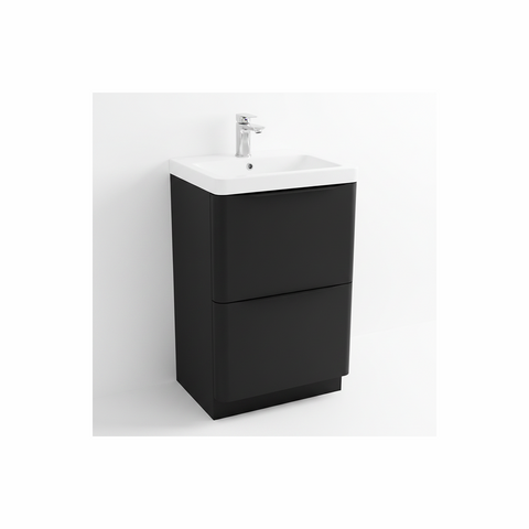Matt black floor standing bathroom vanity unit with two drawer storage and modern styling | Home Centre Direct UK