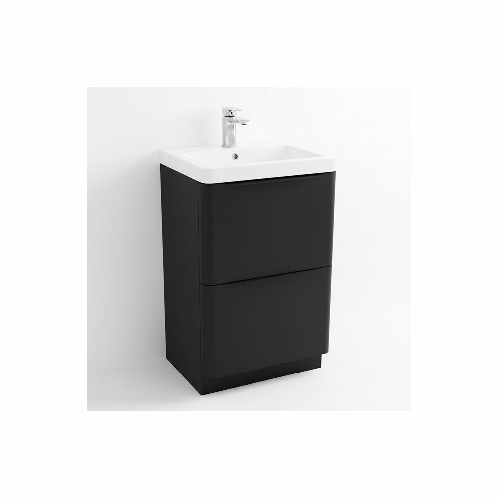Matt black floor standing bathroom vanity unit with two drawer storage and modern styling | Home Centre Direct UK