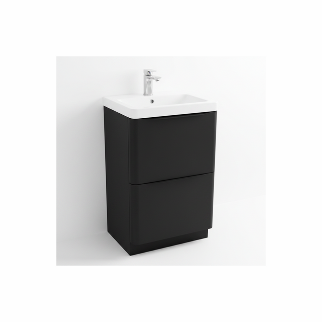 Matt black floor standing bathroom vanity unit with two drawer storage and modern styling | Home Centre Direct UK