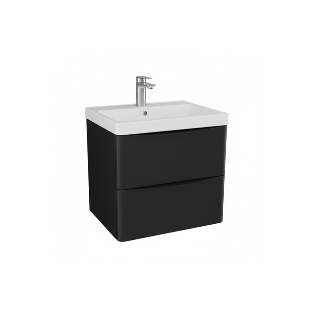 write image alt text for --> Arc Matt Black – 500mm 2 Drawer Wall Hung