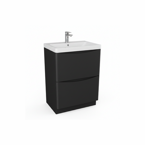 Matt black floor standing bathroom vanity unit with two drawer storage and modern design | Home Centre Direct UK