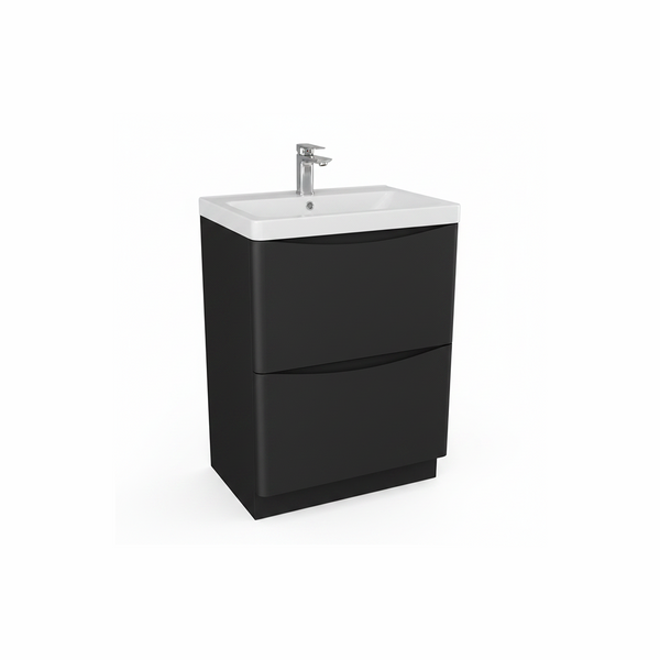 Matt black floor standing bathroom vanity unit with two drawer storage and modern design | Home Centre Direct UK