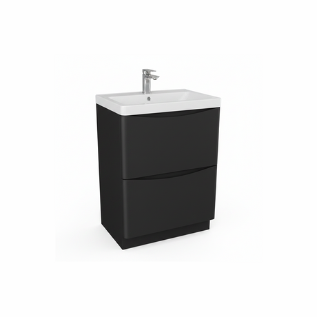 Matt black floor standing bathroom vanity unit with two drawer storage and modern design | Home Centre Direct UK