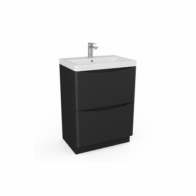 Matt black floor standing bathroom vanity unit with two drawer storage and modern design | Home Centre Direct UK