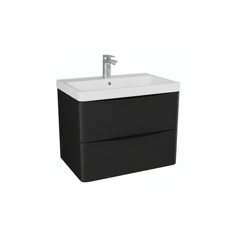 Matt black wall hung bathroom vanity unit with two drawer storage and sleek modern styling | Home Centre Direct UK