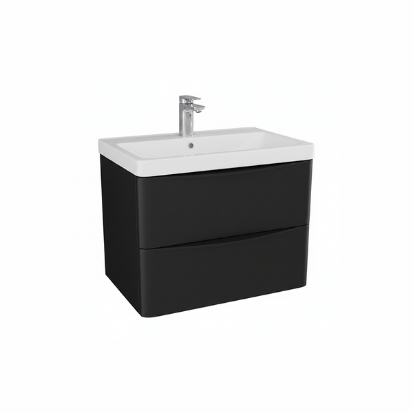 Matt black wall hung bathroom vanity unit with two drawer storage and sleek modern styling | Home Centre Direct UK
