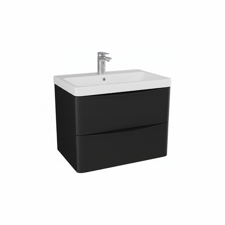 Matt black wall hung bathroom vanity unit with two drawer storage and sleek modern styling | Home Centre Direct UK