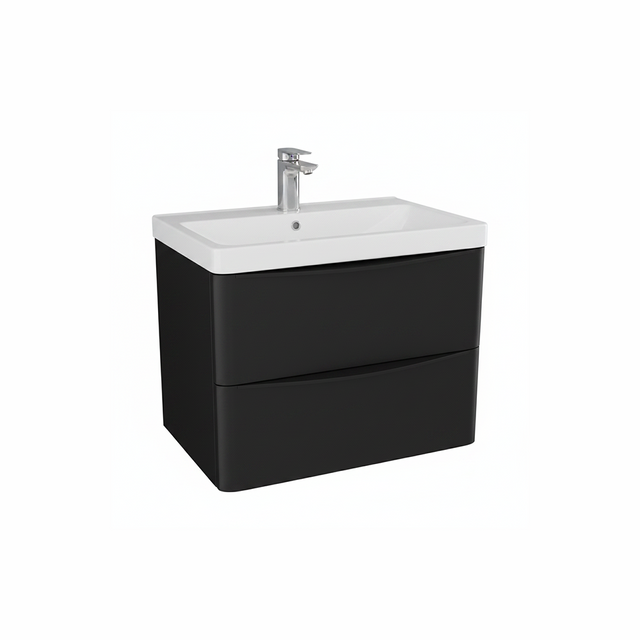 Matt black wall hung bathroom vanity unit with two drawer storage and sleek modern styling | Home Centre Direct UK