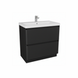 Matt black floor standing bathroom vanity unit with two drawer storage and modern styling | Home Centre Direct UK