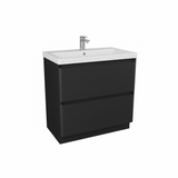 Matt black floor standing bathroom vanity unit with two drawer storage and modern styling | Home Centre Direct UK