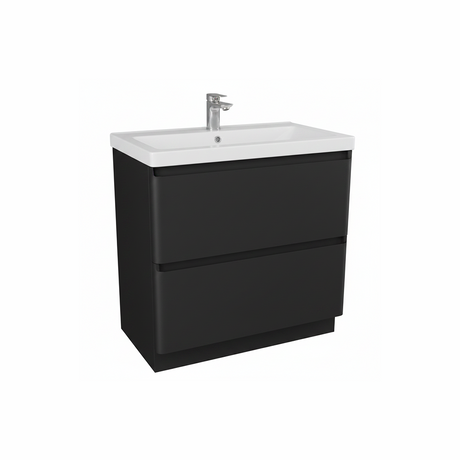 Matt black floor standing bathroom vanity unit with two drawer storage and modern styling | Home Centre Direct UK