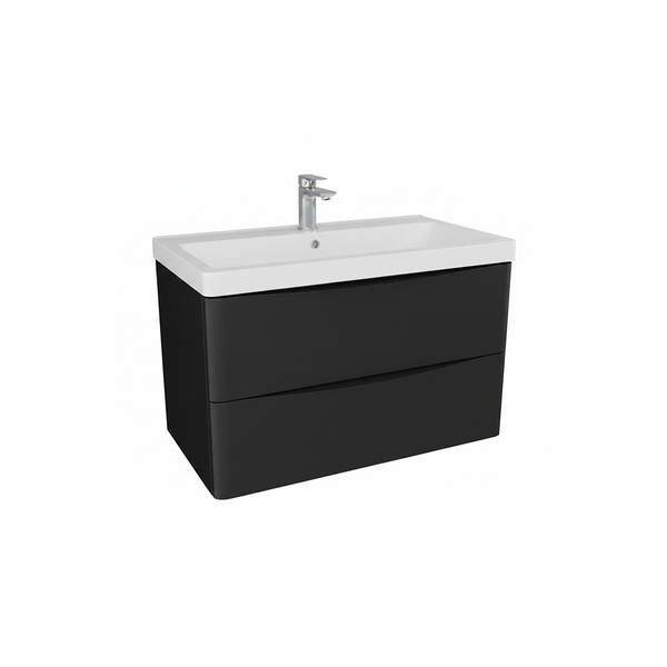 Matt black wall hung bathroom vanity unit with two drawer storage and modern design | Home Centre Direct UK