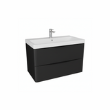 Matt black wall hung bathroom vanity unit with two drawer storage and modern design | Home Centre Direct UK