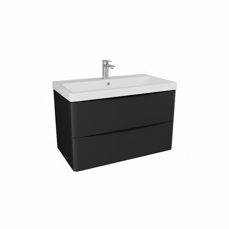Matt black wall hung bathroom vanity unit with two drawer storage and modern design | Home Centre Direct UK