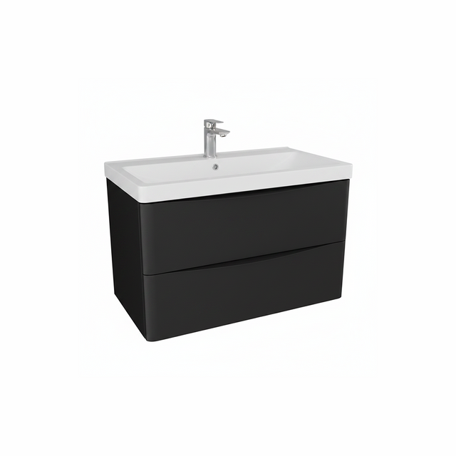 Matt black wall hung bathroom vanity unit with two drawer storage and modern design | Home Centre Direct UK