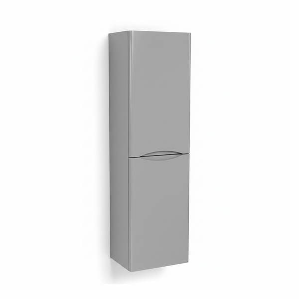 Matt grey tall bathroom storage cabinet with two door design and contemporary finish | Home Centre Direct UK