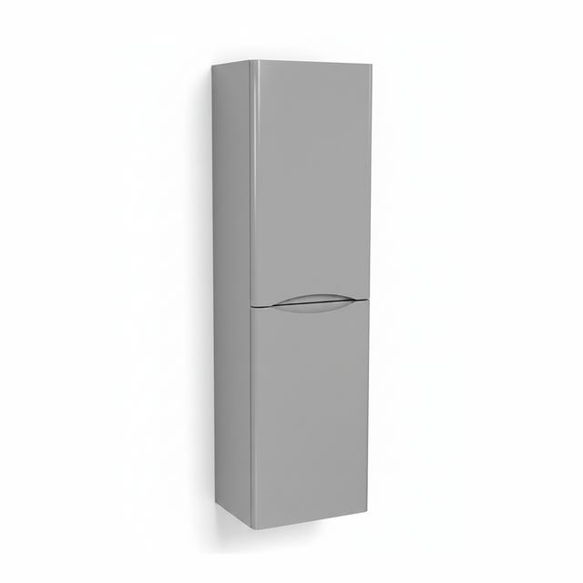 Matt grey tall bathroom storage cabinet with two door design and contemporary finish | Home Centre Direct UK