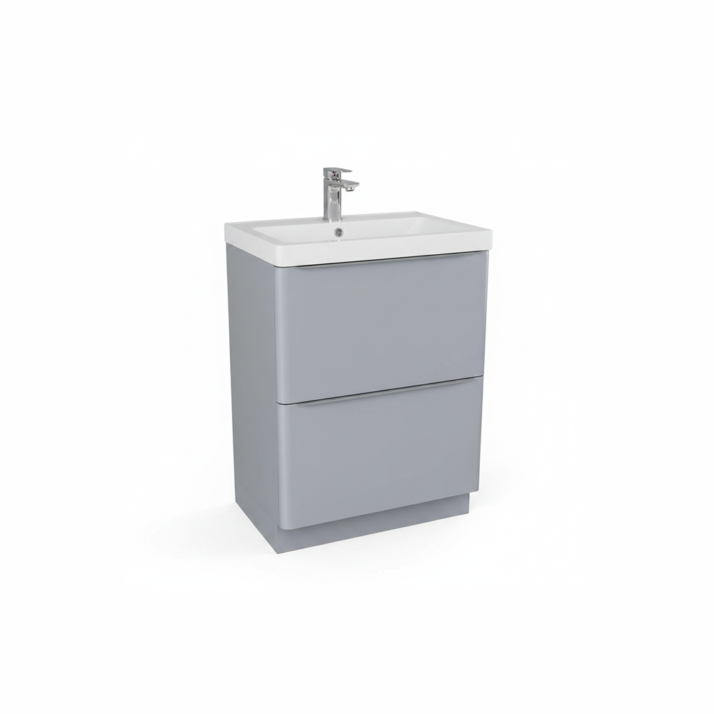 Matt grey floor standing bathroom vanity unit with two drawer storage and modern styling | Home Centre Direct UK