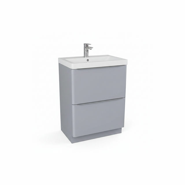 Matt grey floor standing bathroom vanity unit with two drawer storage and modern styling | Home Centre Direct UK