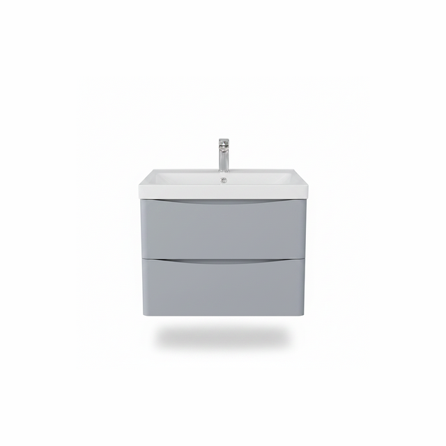 Matt grey wall hung bathroom vanity unit with two drawer storage and contemporary finish | Home Centre Direct UK