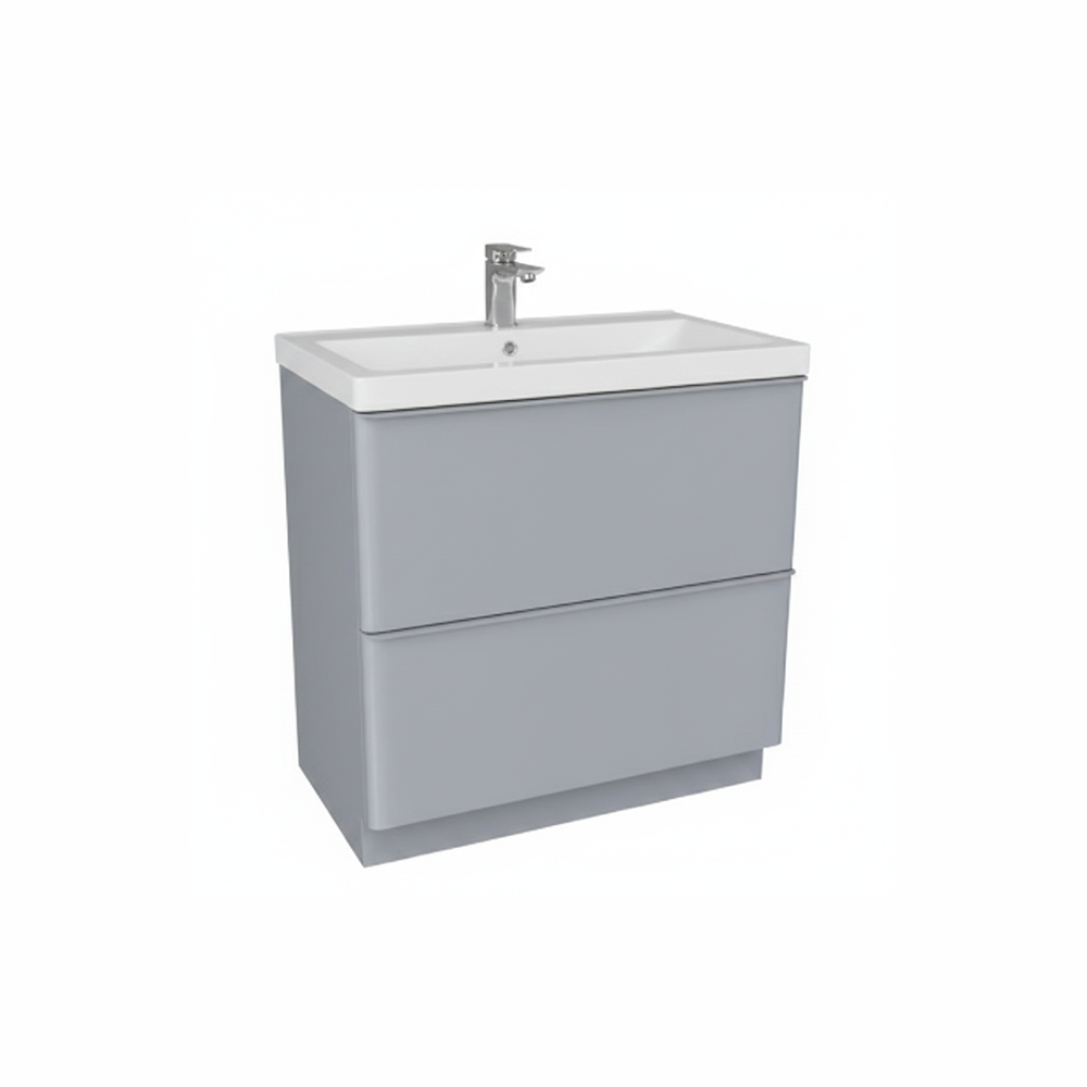 Matt grey floor standing bathroom vanity unit with two drawer storage and modern styling | Home Centre Direct UK