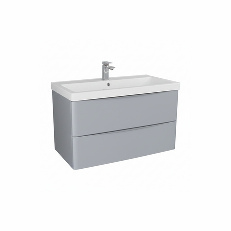 Matt grey wall hung bathroom vanity unit with two drawer storage and modern design | Home Centre Direct UK