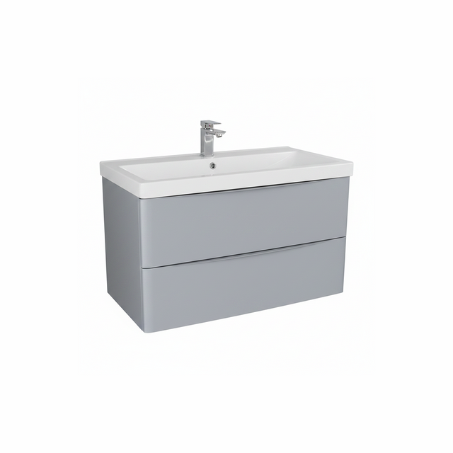 Matt grey wall hung bathroom vanity unit with two drawer storage and modern design | Home Centre Direct UK