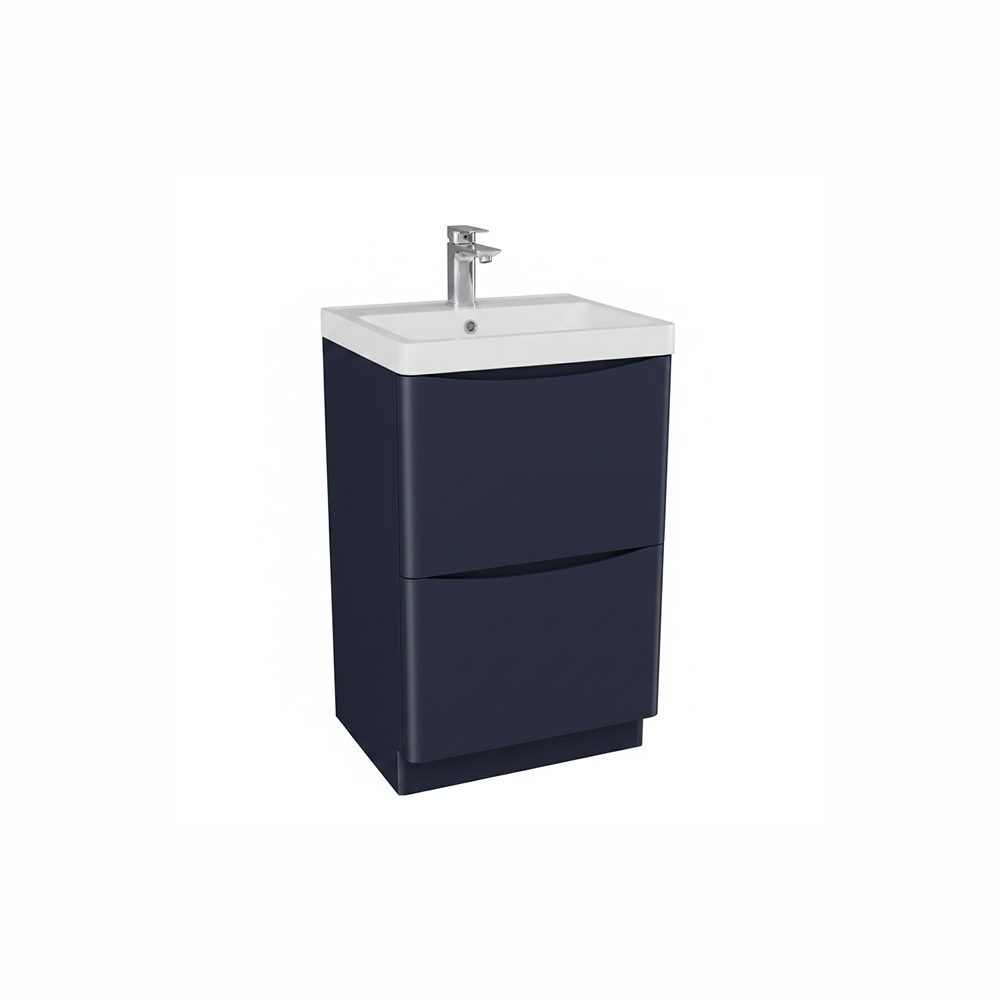 Matt indigo floor standing bathroom vanity unit with two drawer storage and modern styling | Home Centre Direct UK