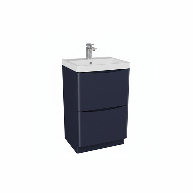 Matt indigo floor standing bathroom vanity unit with two drawer storage and modern styling | Home Centre Direct UK