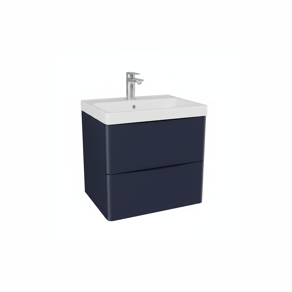 Matt indigo wall hung bathroom vanity unit with two drawer storage and modern design | Home Centre Direct UK
